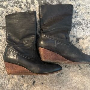 Frye Missy Wedge Boot Black Leather 8.5